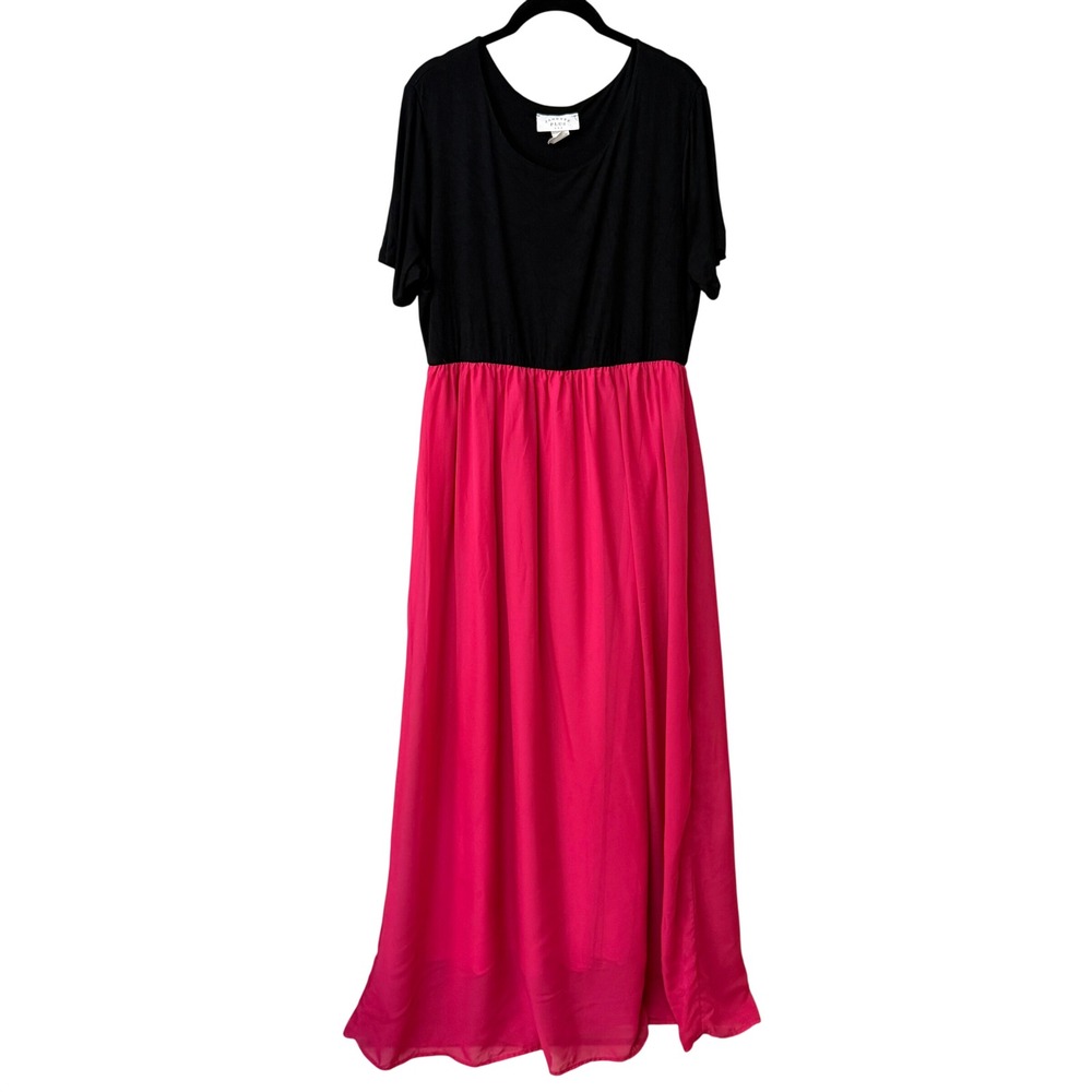 Janette Plus Womens Short Sleeve Chiffon Maxi Dress Size 2X Black Pink USA